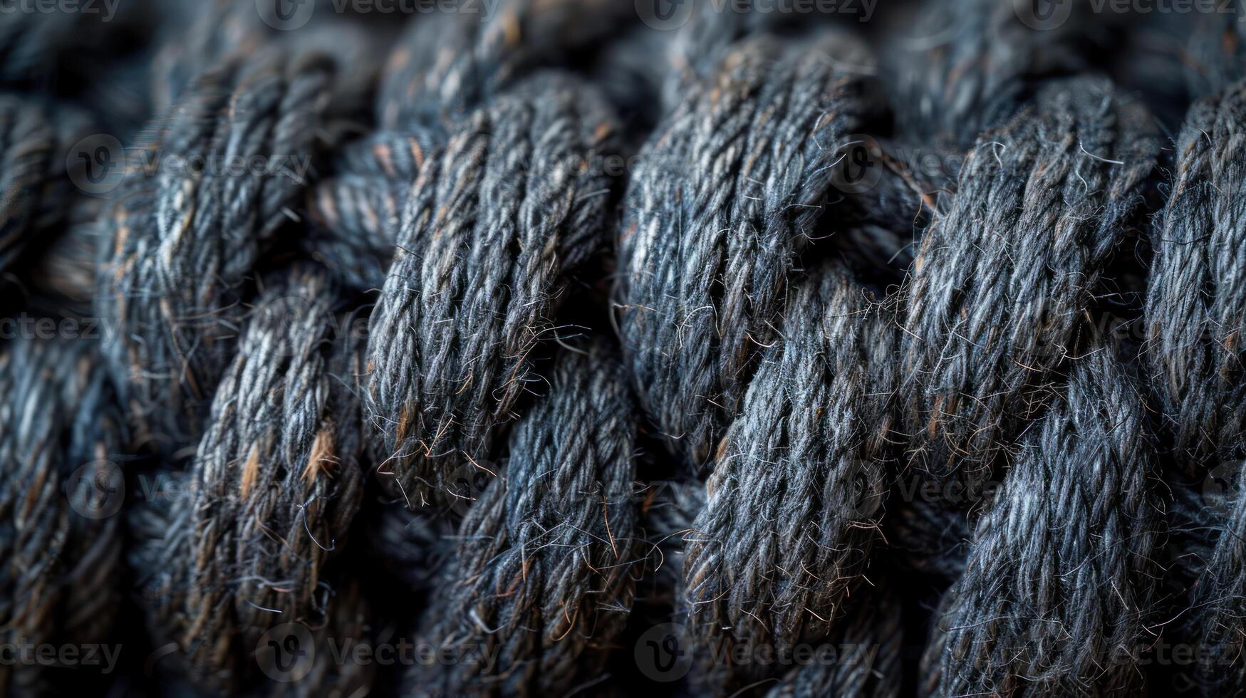 Close-up view of tightly woven dark blue ropes. photo