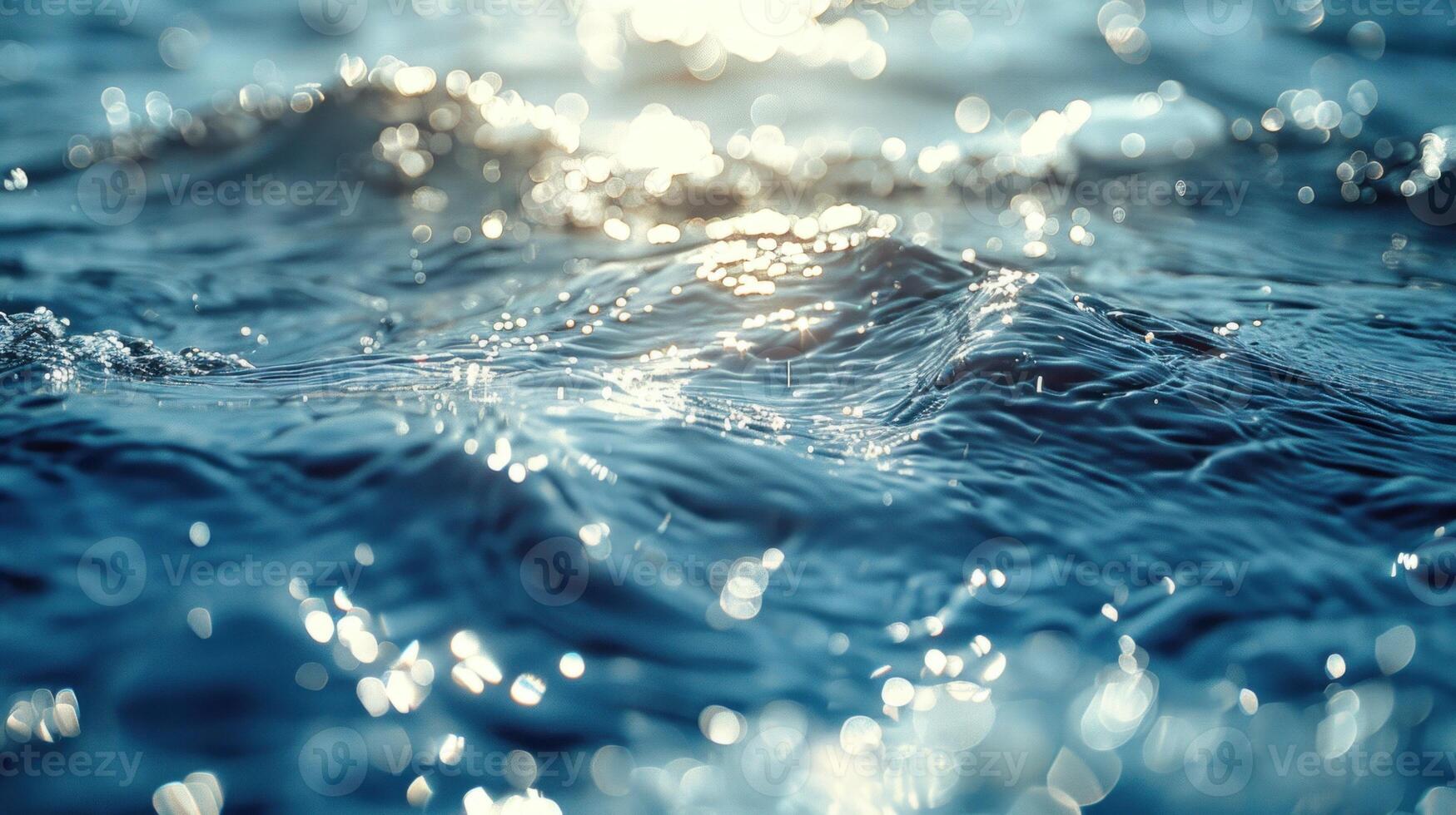 Close-up view of rippling water surface with sun's reflection. photo