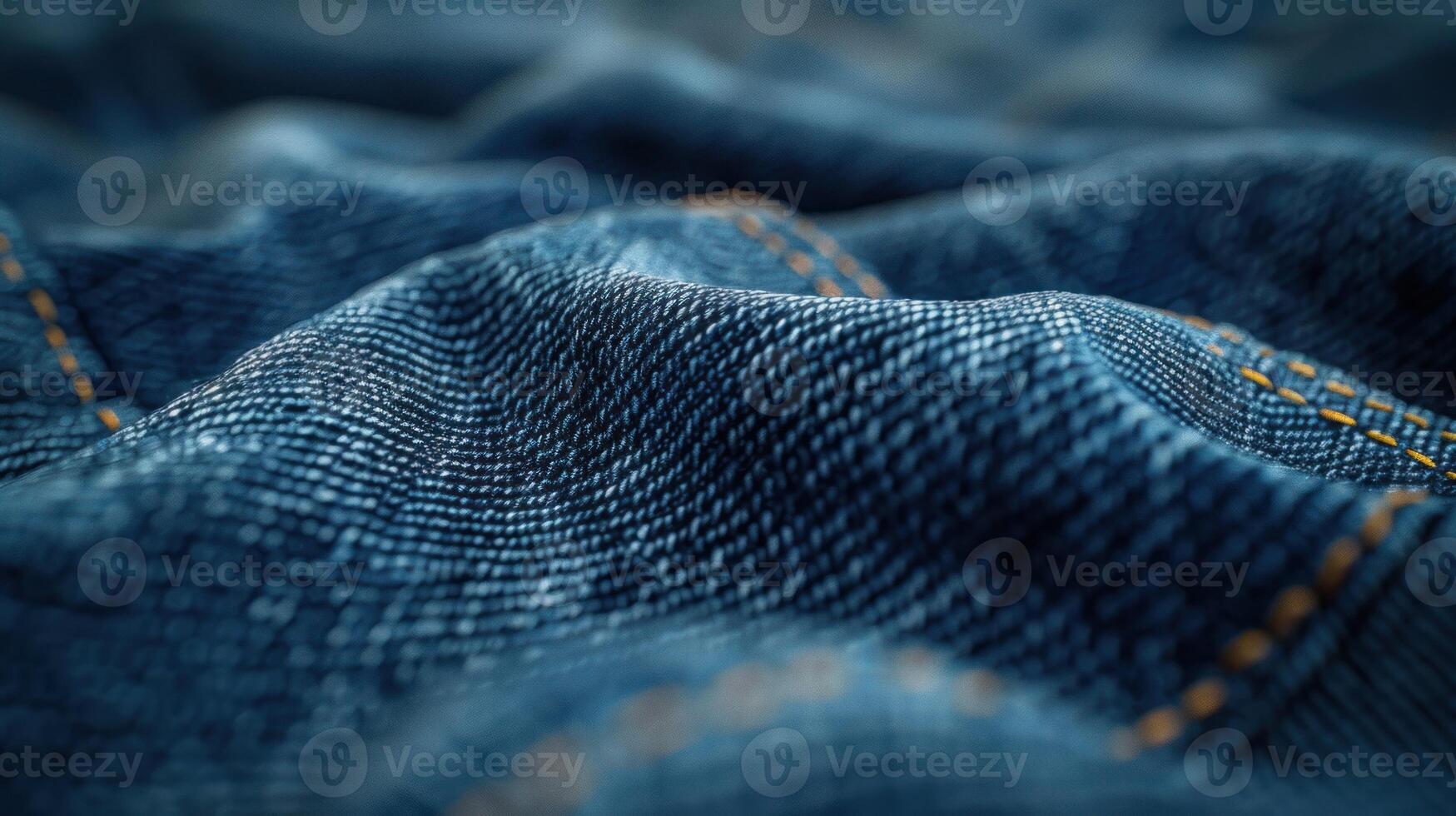 Close-up view of denim fabric texture with folds and stitching. photo