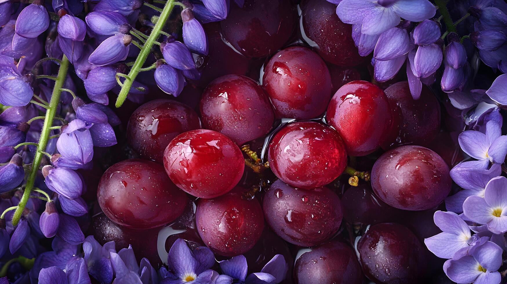 Plump Grapes and Vibrant Wisteria Flowers photo