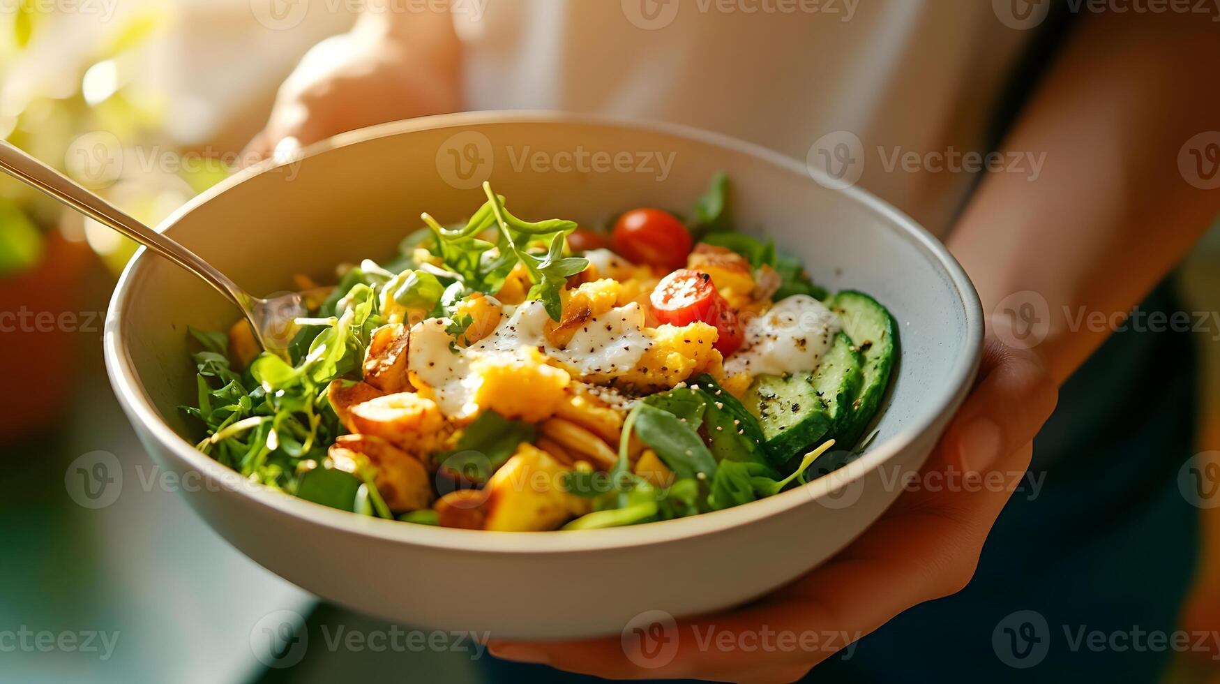 Stylish Wellness Influencer Enjoying a Nutrient Rich Serotonin Boosting Meal in Premium Lifestyle photo