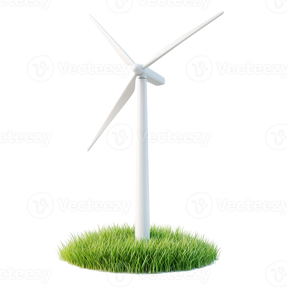 A white wind turbine generating renewable energy from the wind png