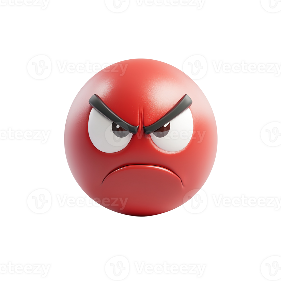 A rendered red ball expressing angry facial emotions with furrowed brows png