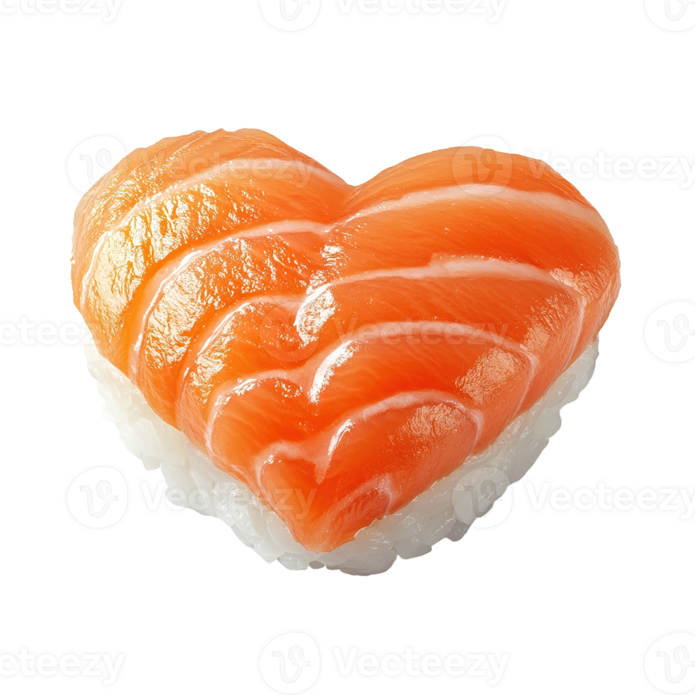 Fresh salmon sushi shaped into a heart for romantic dining png