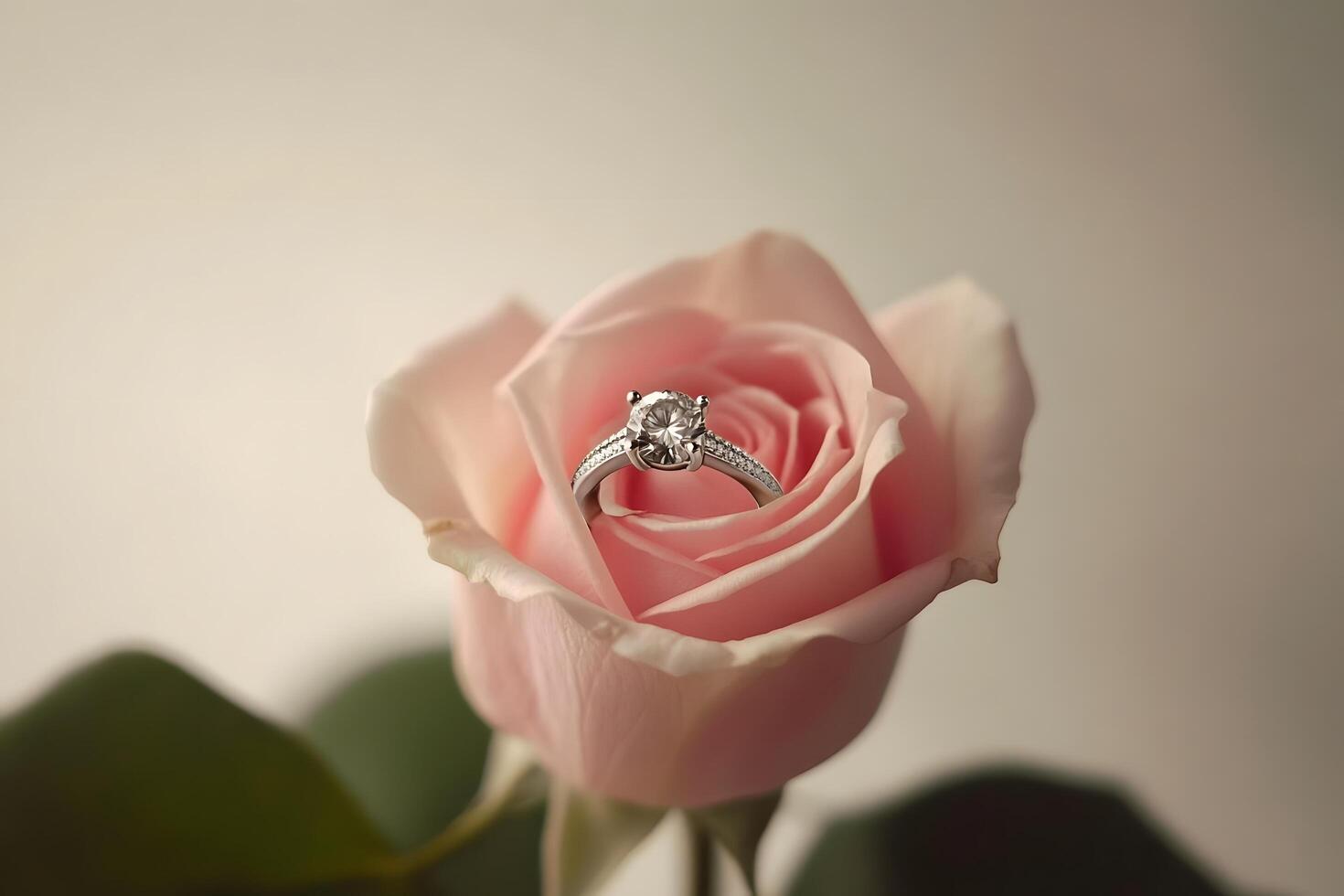 Engagement Ring on Delicate Pink Rose photo