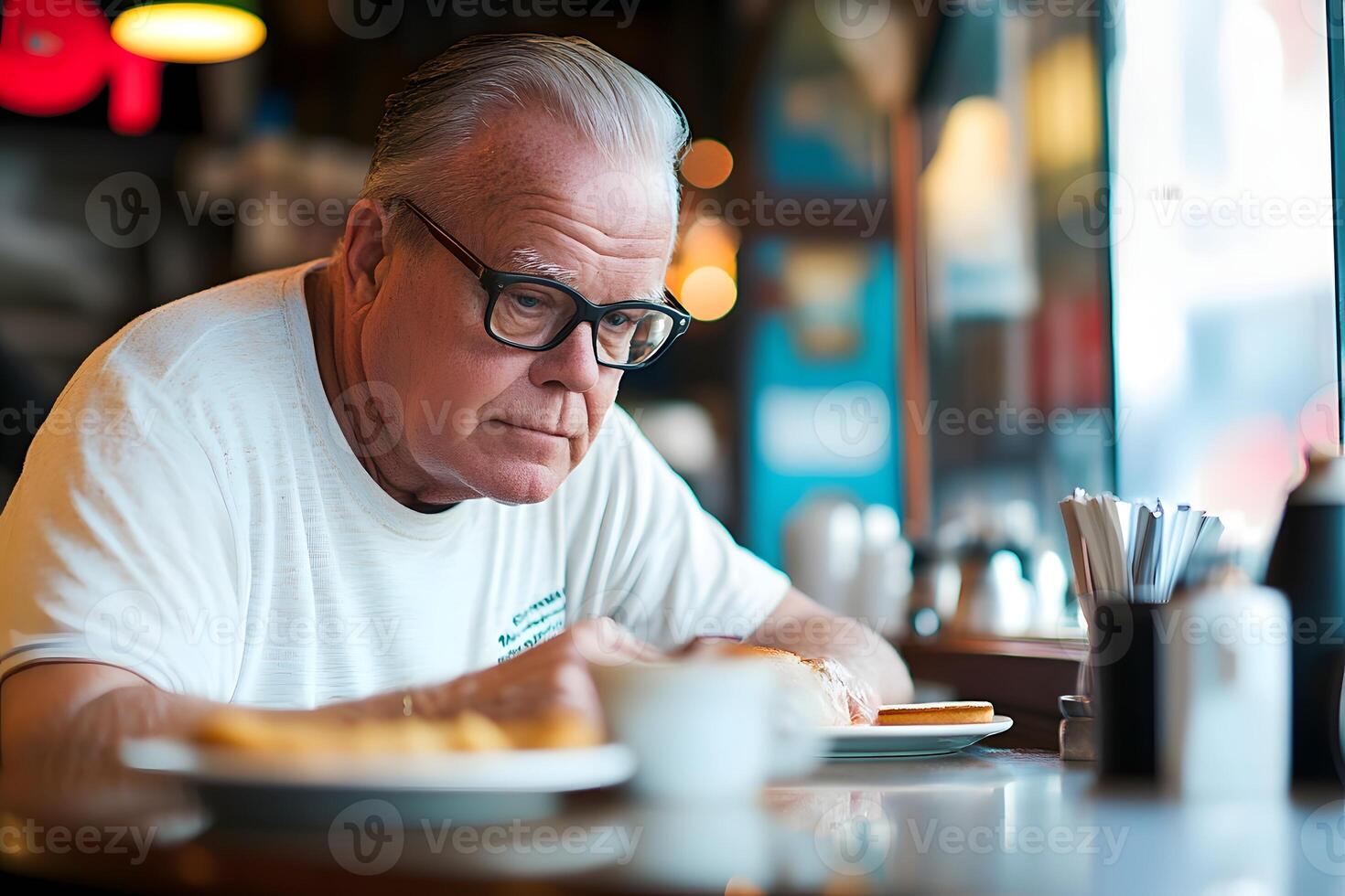 Hardworking Caf Owner Proudly Serving Customers in a Warm and Inviting Atmosphere photo