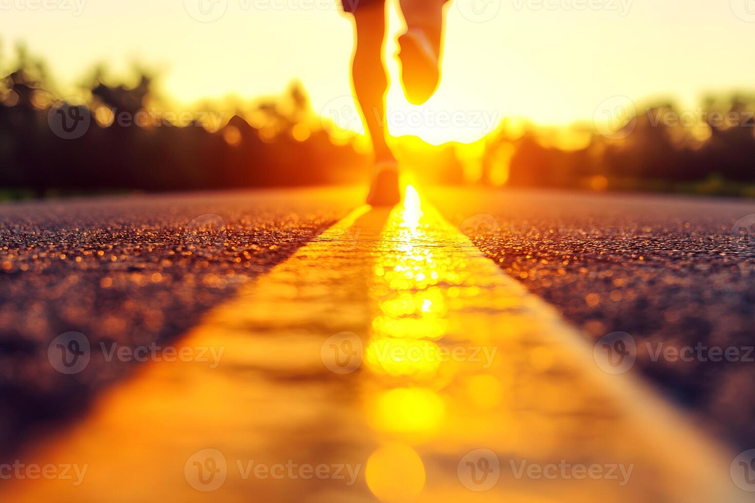 Endurance on an Empty Road under the Glowing Sunrise Sky photo