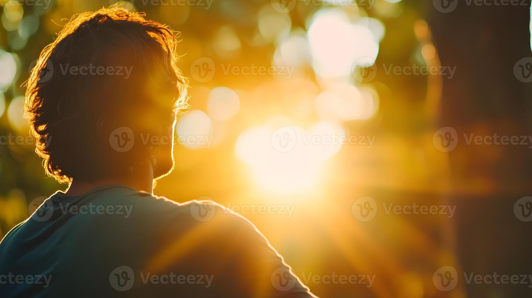 Serene Silhouette Meditation in Peaceful Nature Landscape with Soft Lighting photo
