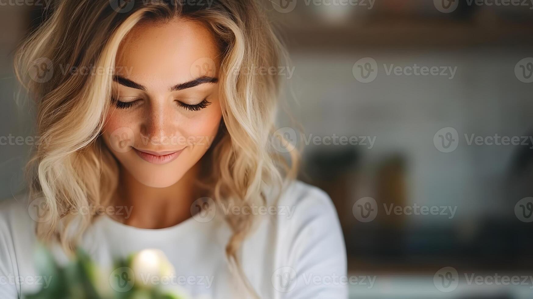 Stylish Wellness Influencer Practicing Mindful Intermittent Fasting in Minimalist Setting with Soft photo