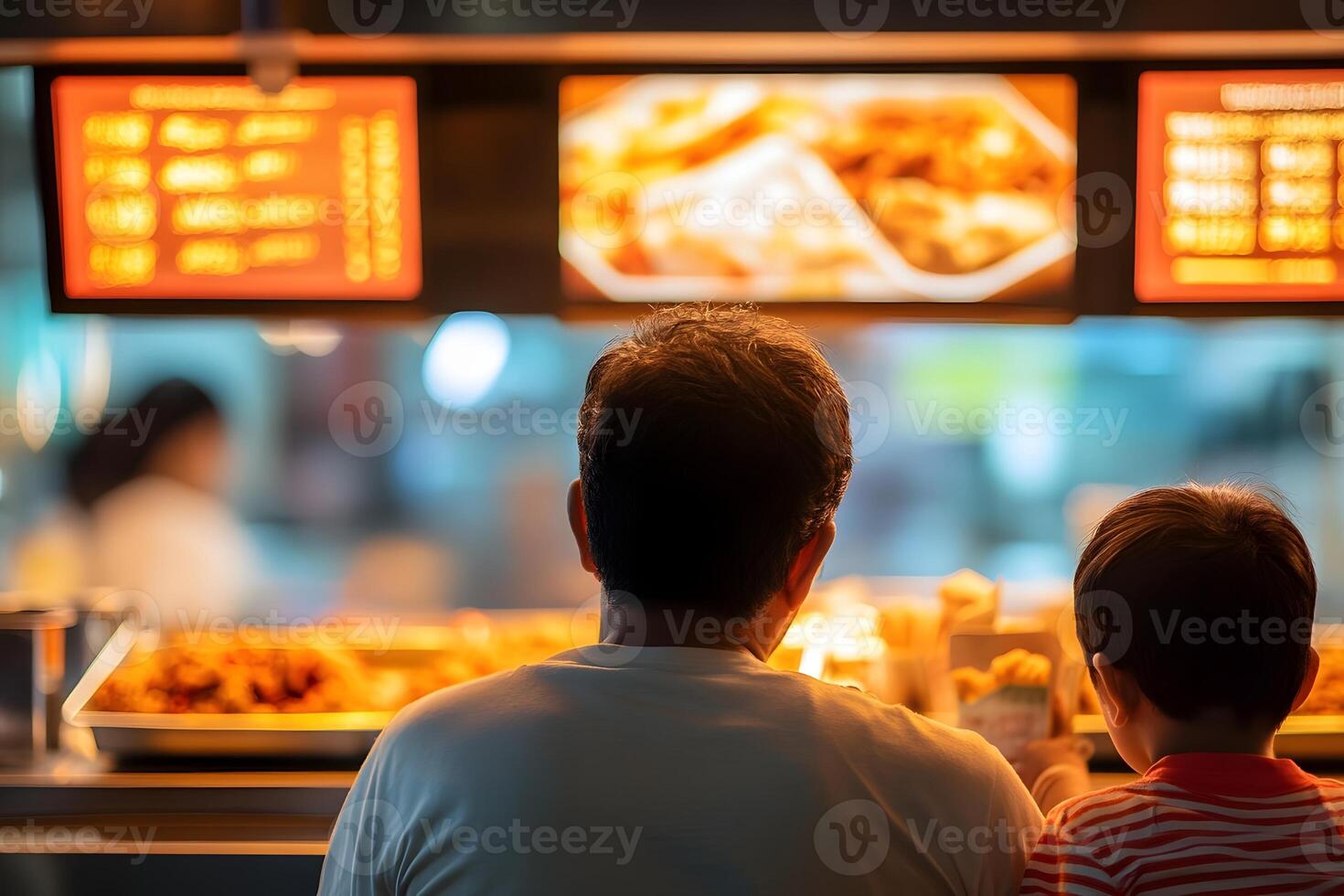 Family Ordering Food Together at a Lively Food Court with Natural Lighting and Authentic Realism photo