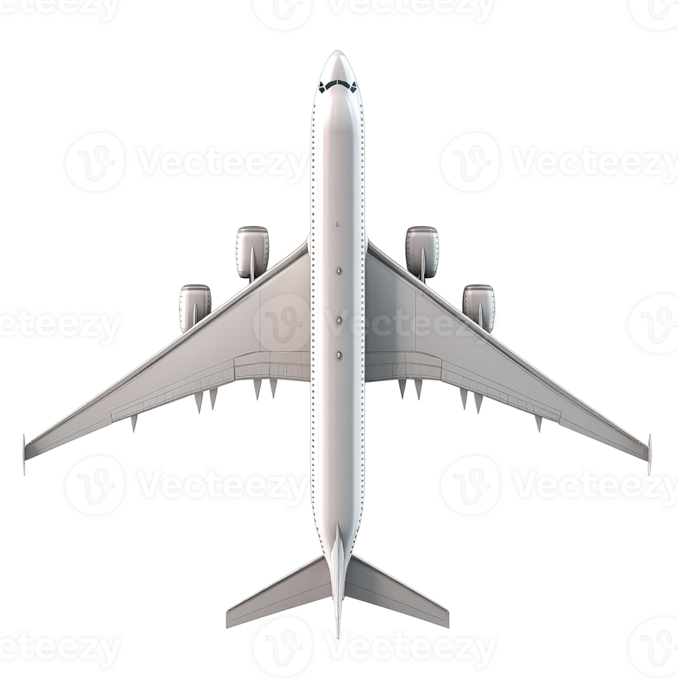 Overhead view of a large passenger aircraft in flight png