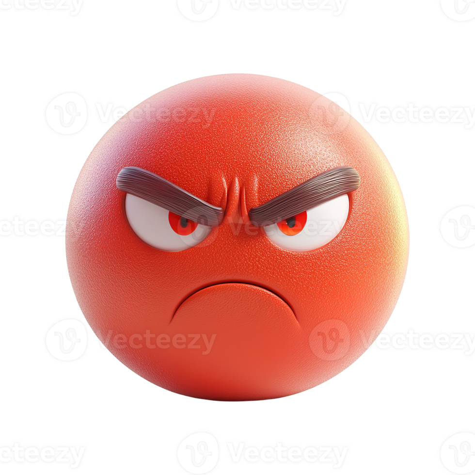 A spherical red character with expressive eyes and furrowed eyebrows png