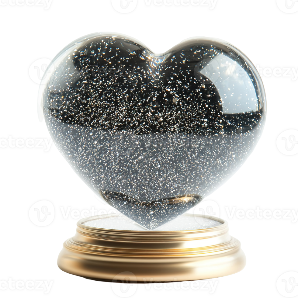 A glass heart shaped object with many tiny particles inside png