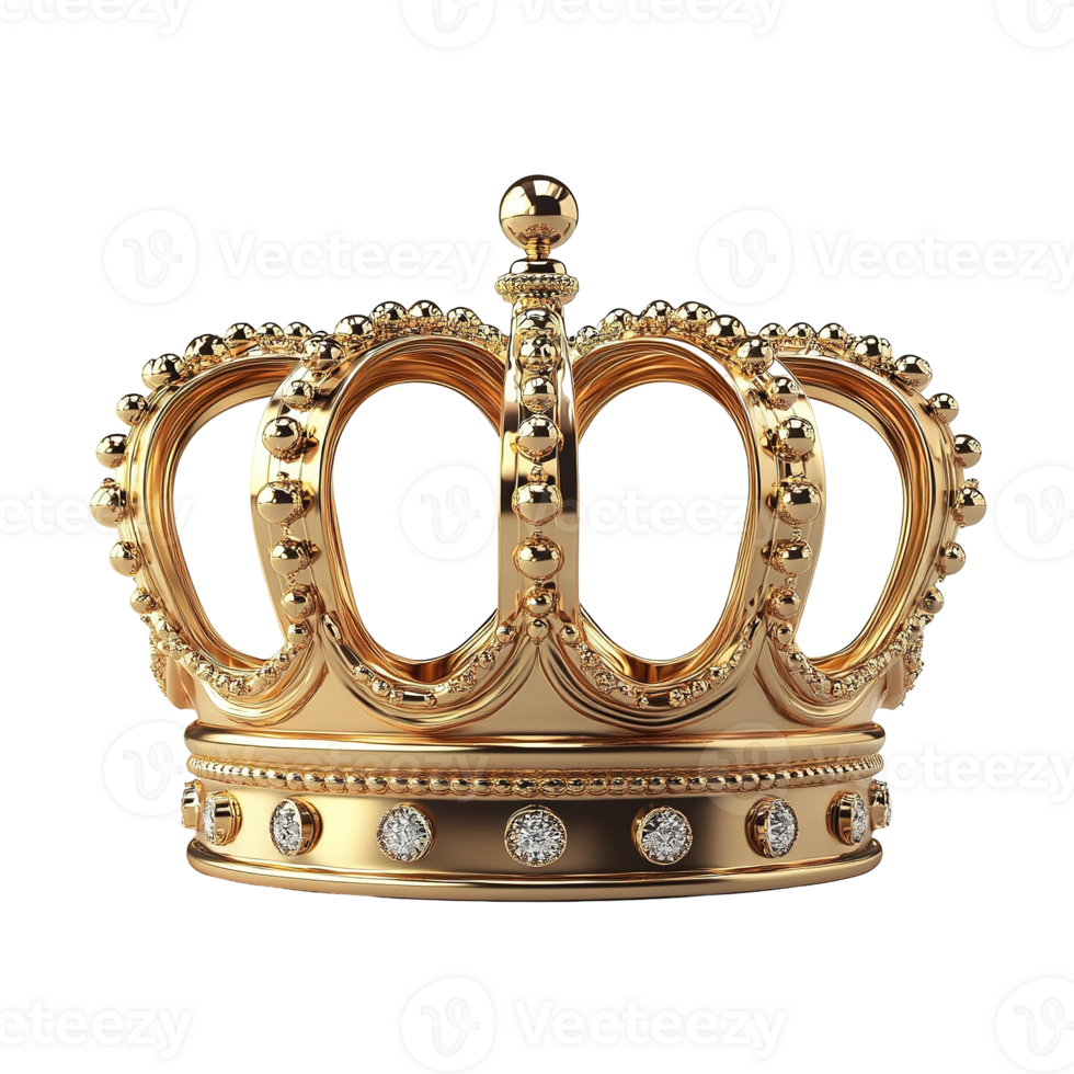 A golden ornate crown decorated with small round shiny gems png