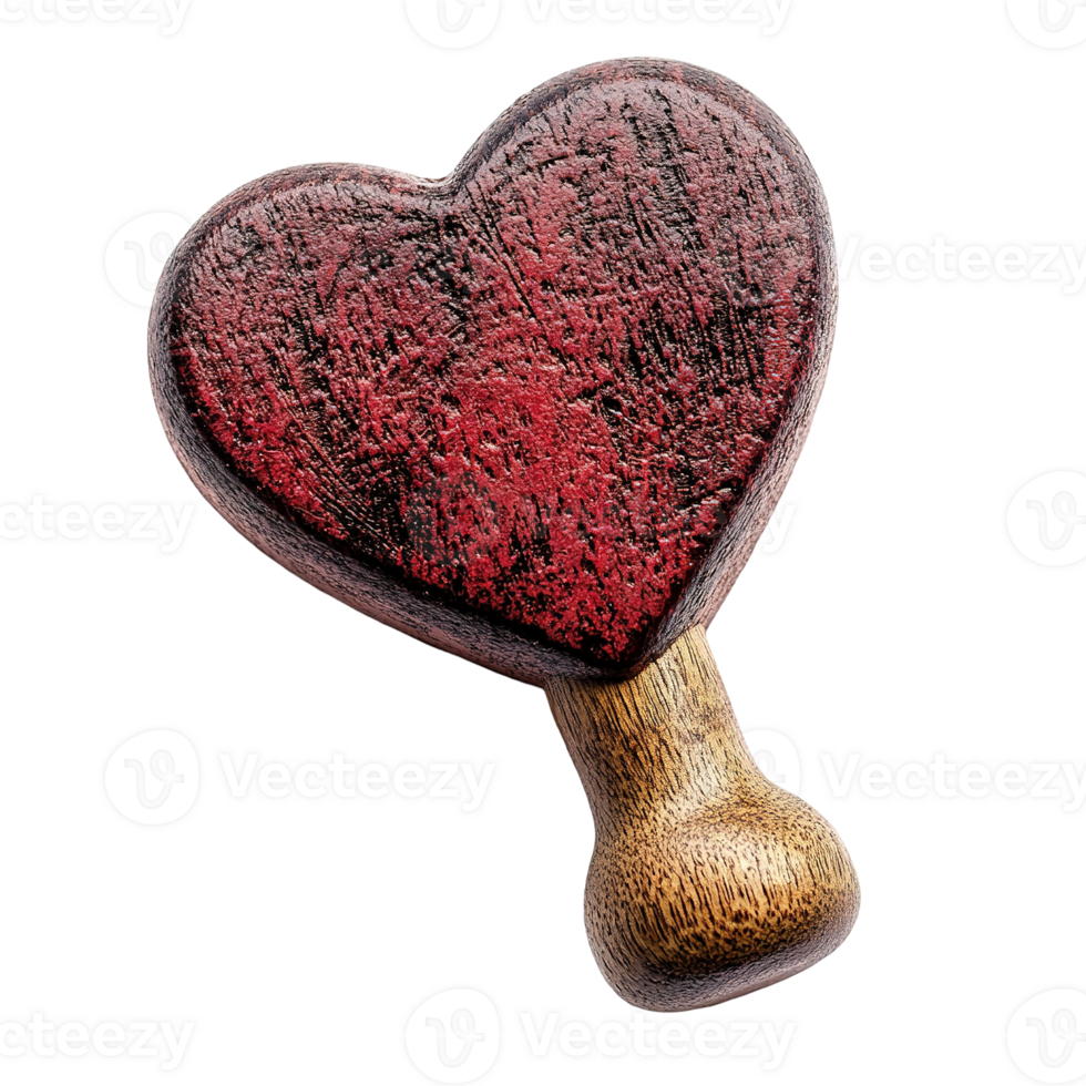 A wooden heart shaped object on a rounded wooden handle png