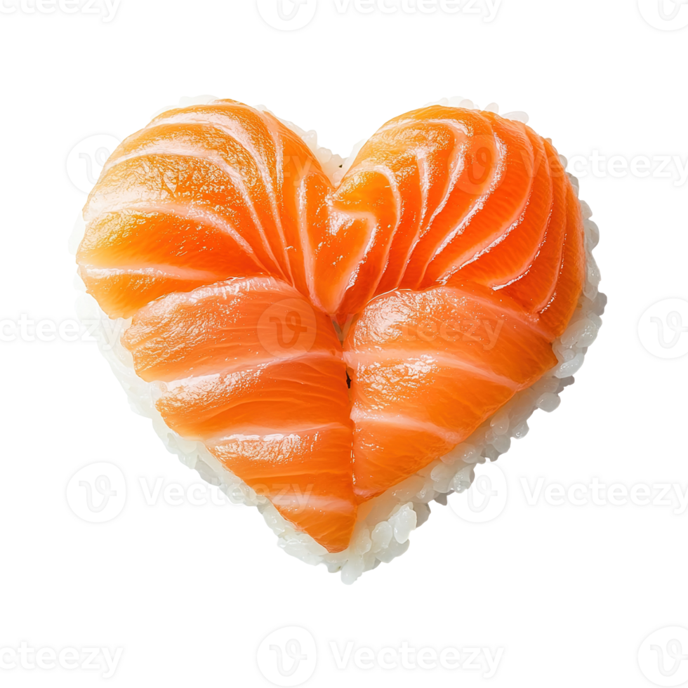 Fresh salmon sushi arranged to form a heart shaped design png
