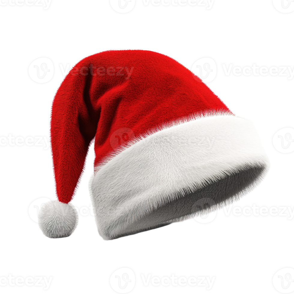 A festive red and white fuzzy holiday hat is displayed alone png