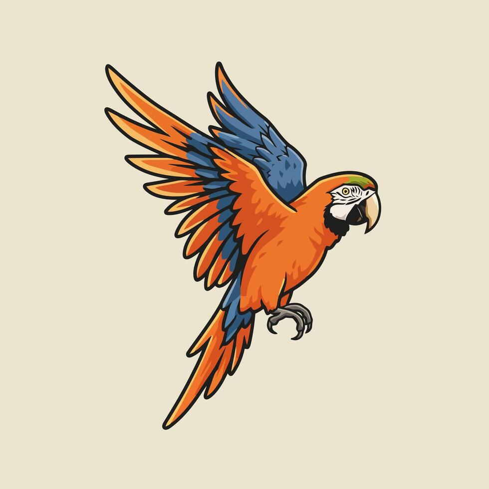 Flying Parrot with Colorful Wings in Cartoon Style Illustration vector