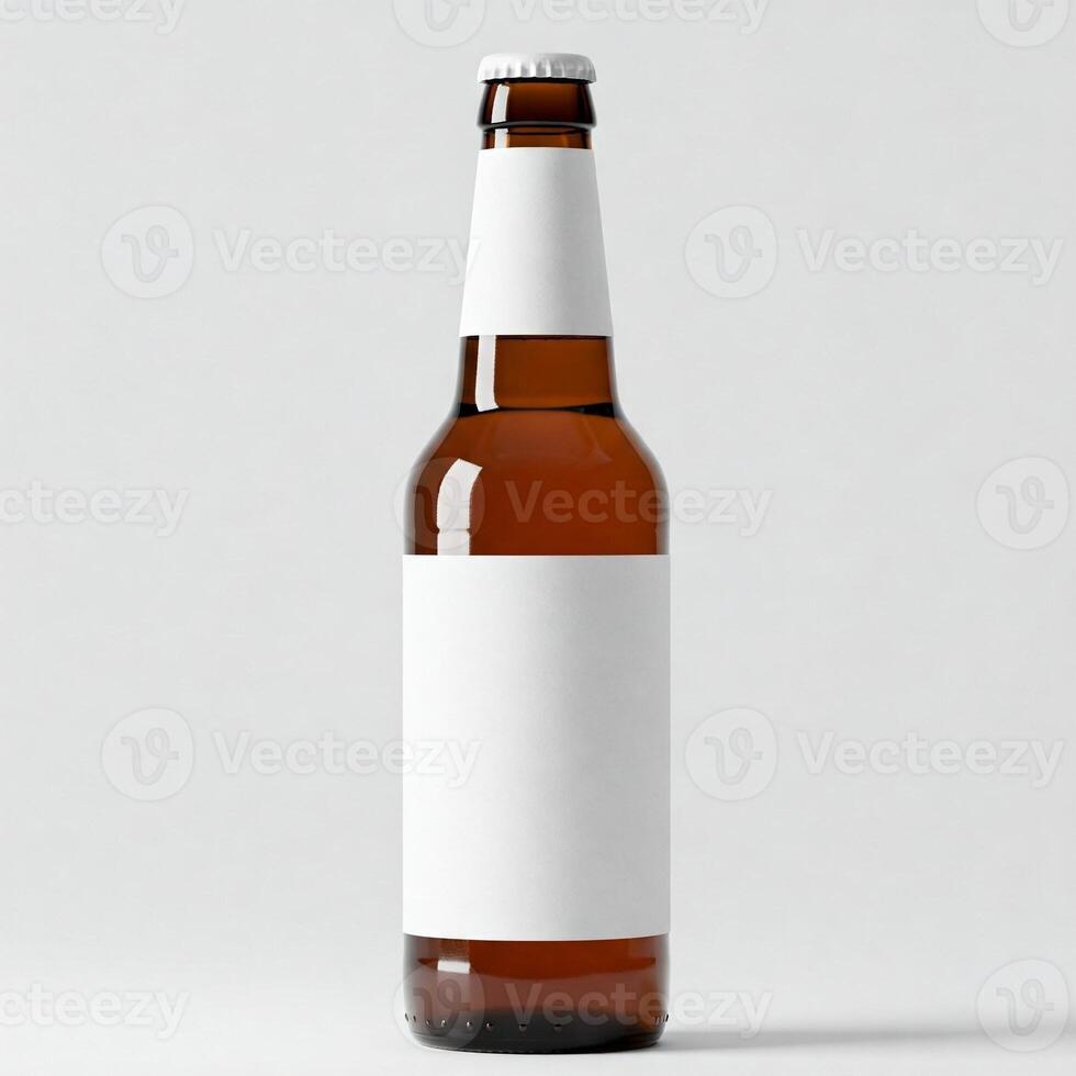 A beer bottle with a blank plain white label mockup isolated on white photo