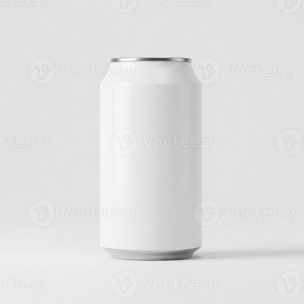 A plain white aluminum can mockup isolated on a white background photo