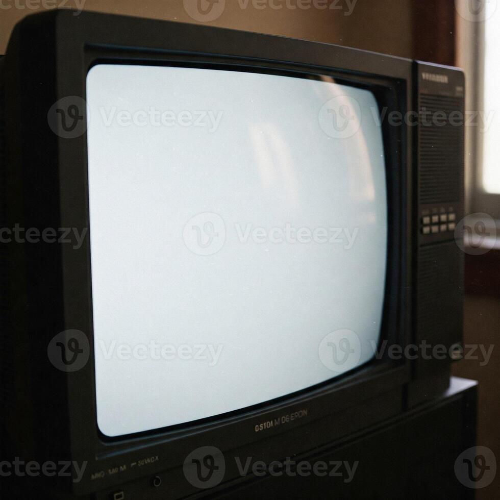 An old TV with a plain white blank screen photo
