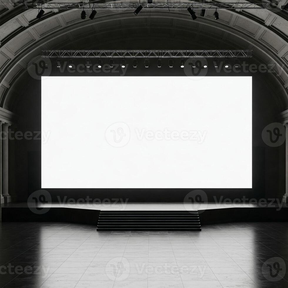 A large plain white blank screen at an event, concert or seminar photo