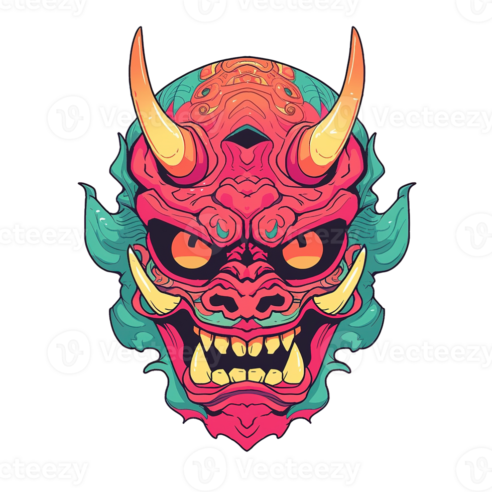 A stylized illustration of a vibrant oni mask illustration png