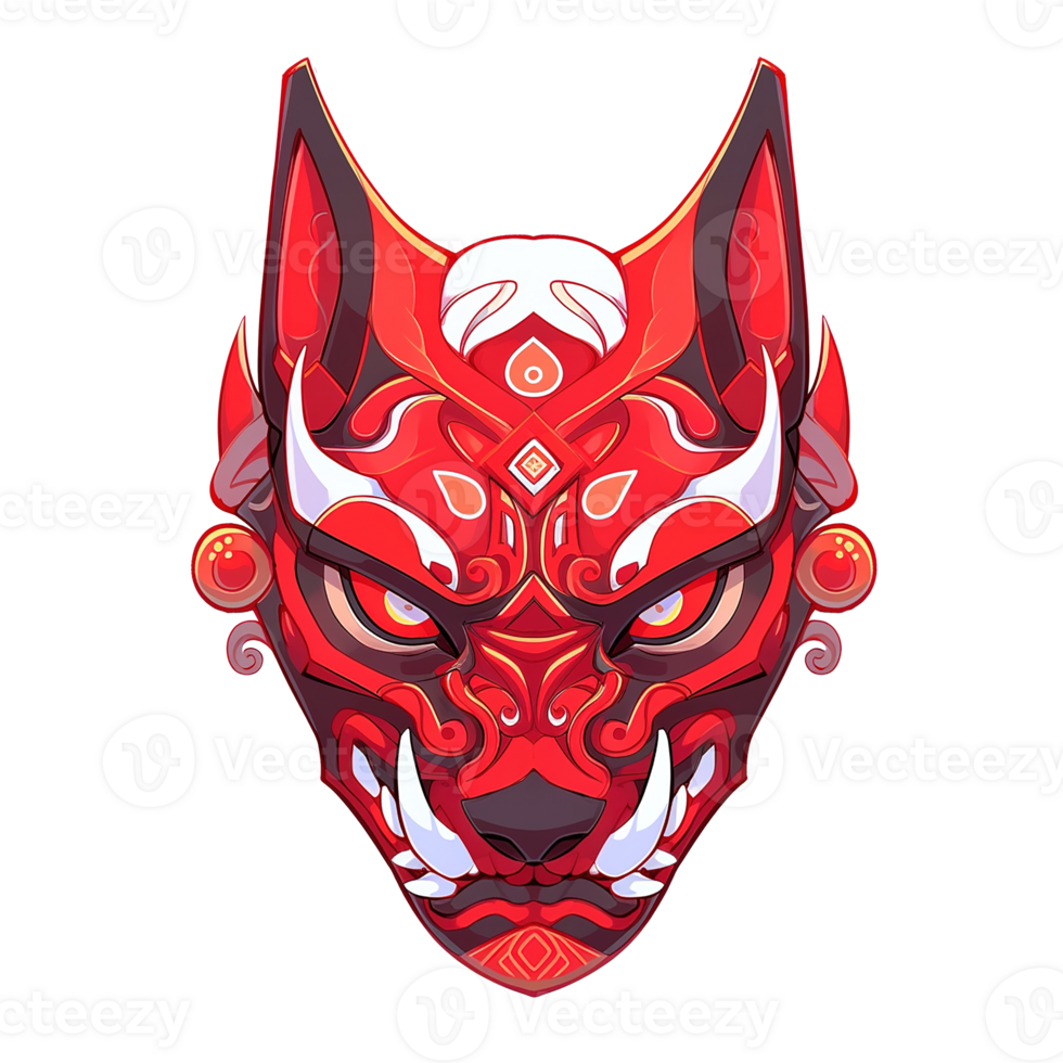 A detailed illustration of a red and white ornamental mask design png