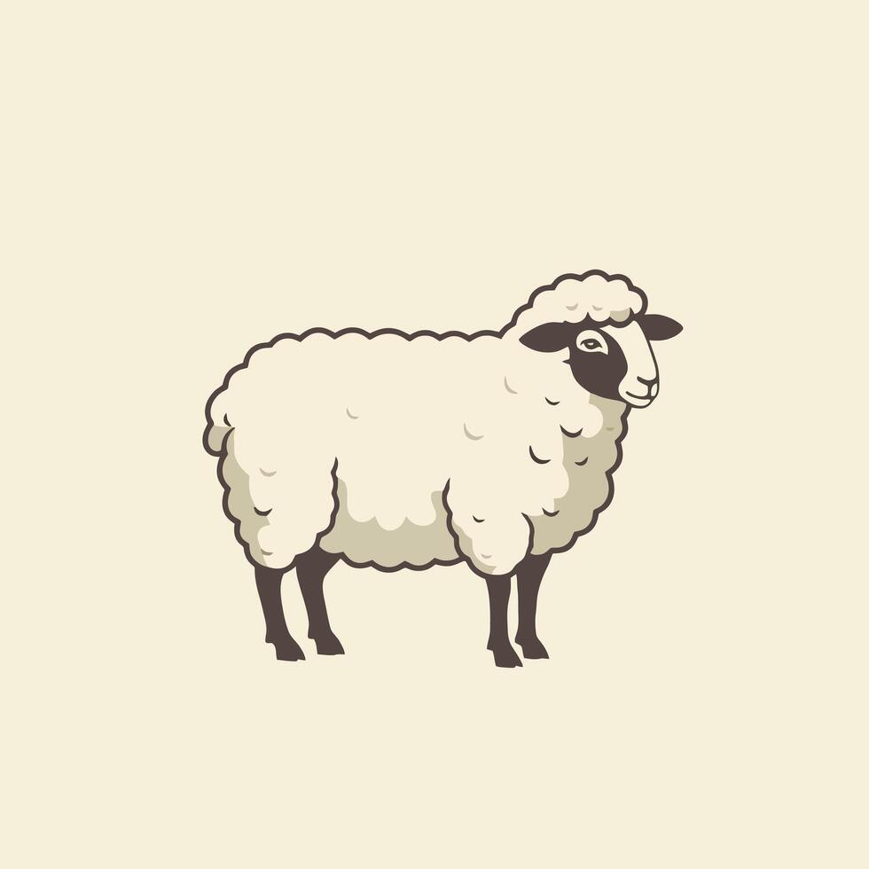 Standing Sheep Illustration with White Wool and Black Face Markings vector