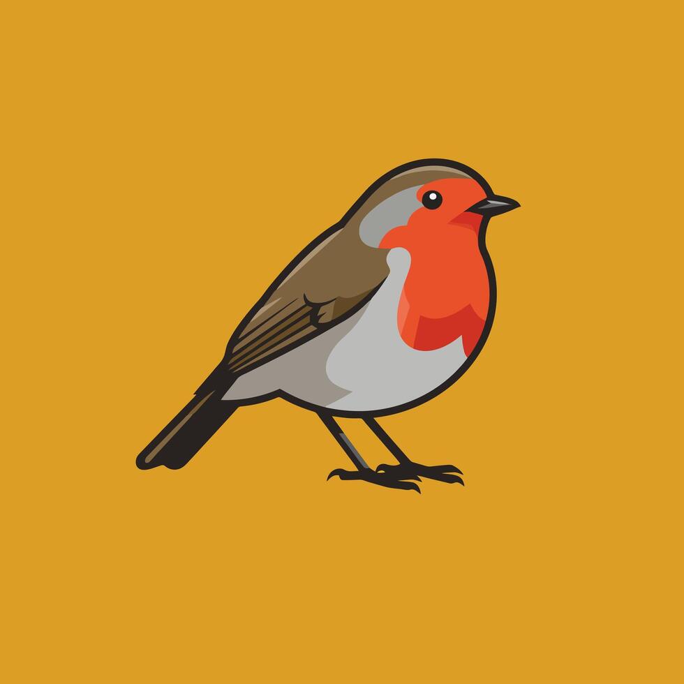 Standing Robin Bird with Red Breast Simple Flat Design Illustration vector