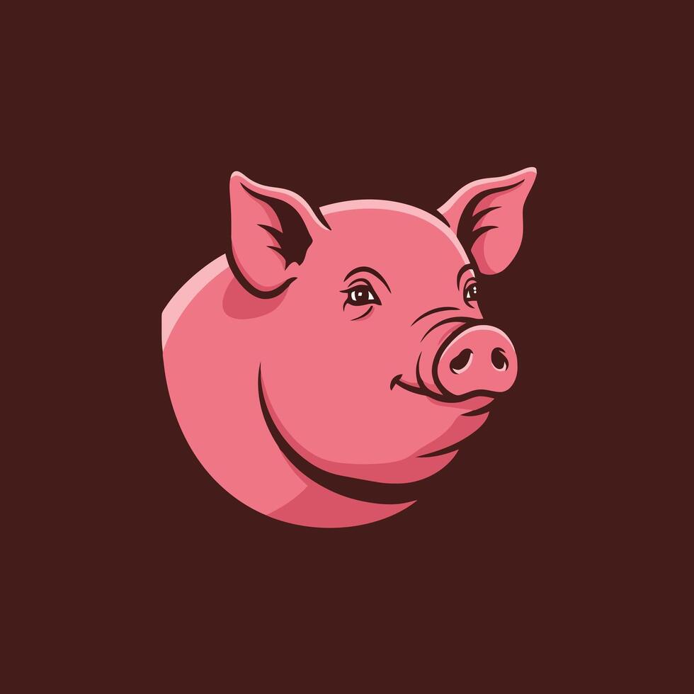 Illustrated Pink Pig Head Smiling on a Dark Background Graphic vector