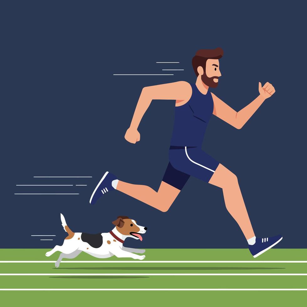 Man Running with Dog Outside for Exercise and Healthy Lifestyle vector