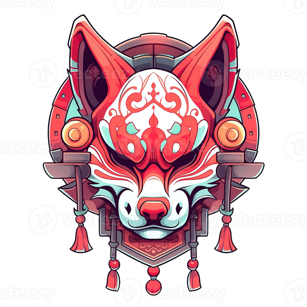 A stylized and ornate portrait of a majestic fox mask png
