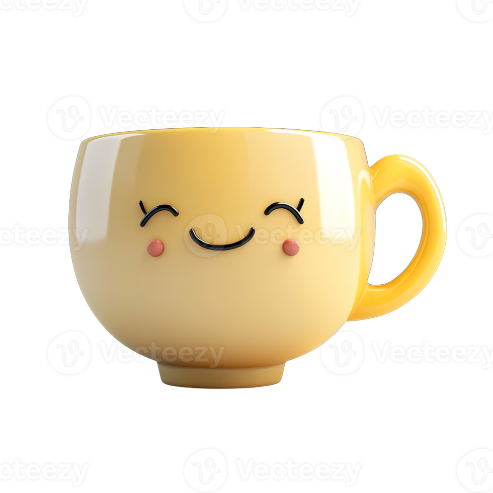 A happy yellow ceramic cup with cartoon facial expressions png