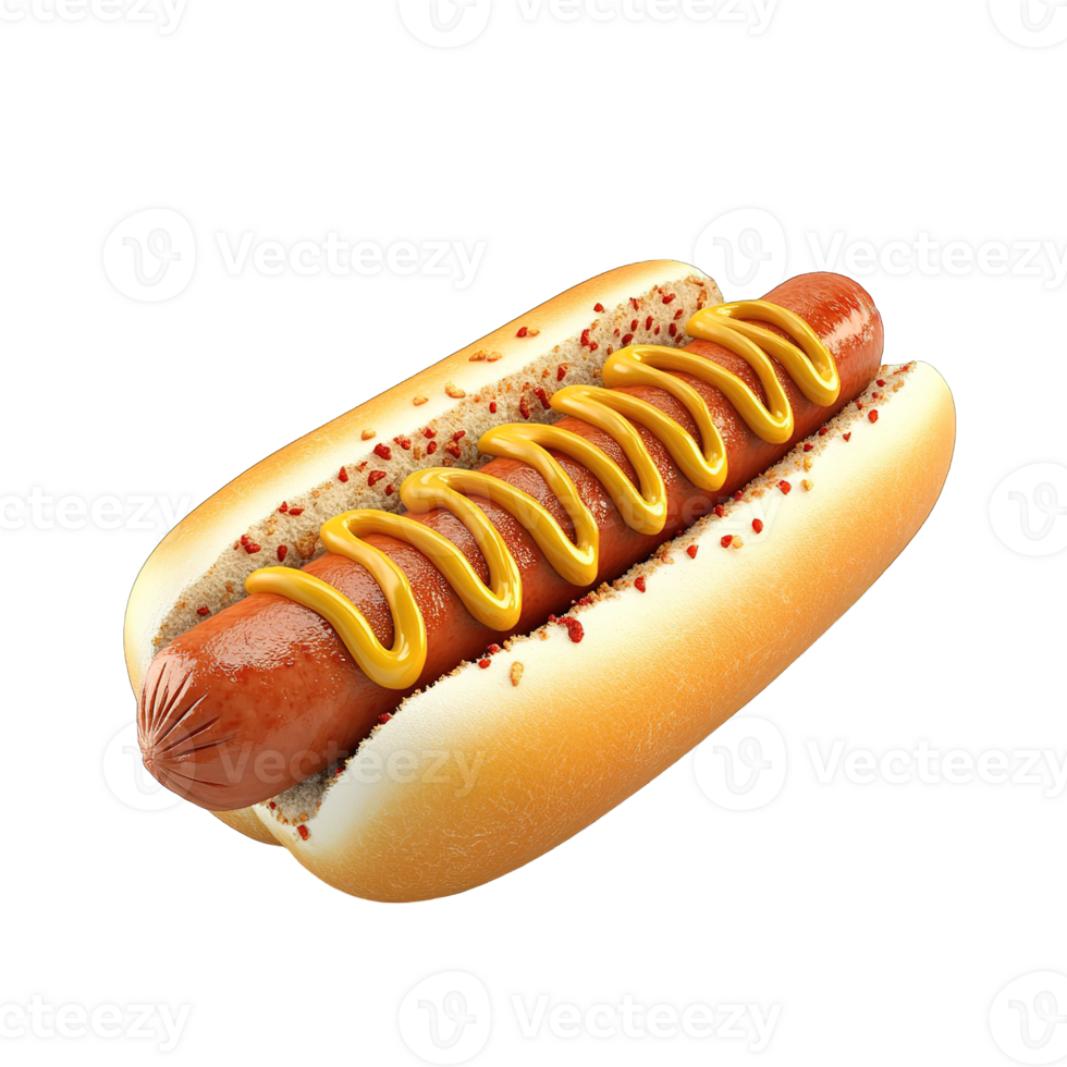 A delicious hot dog with mustard presented on a bun png