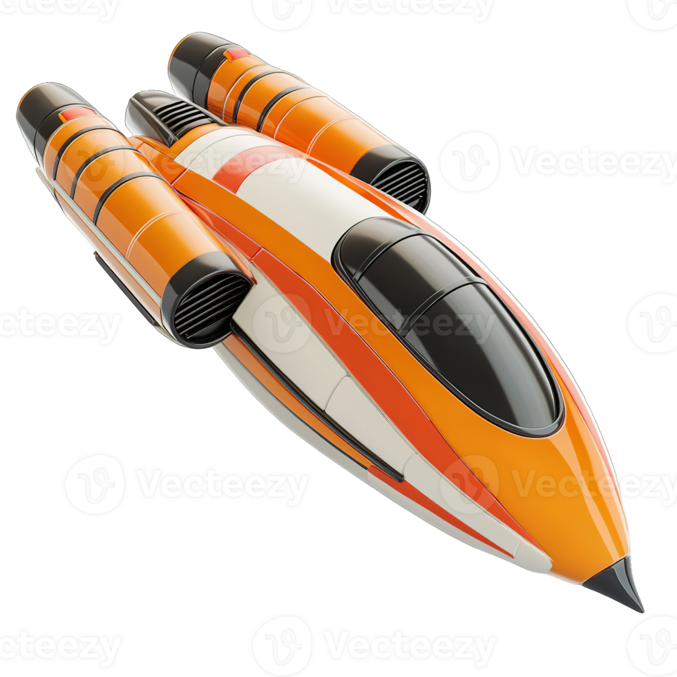 A futuristic orange and white spacecraft is depicted in this image png