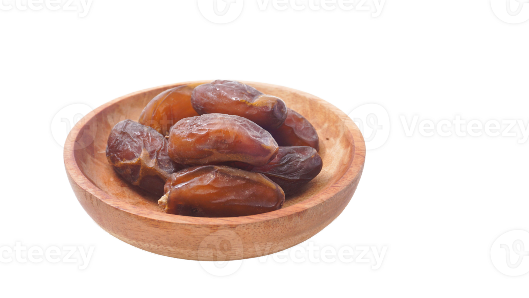 Sweet Dried Dates Fruit on Wooden Plate for Iftar Isolated on Transparent Background png