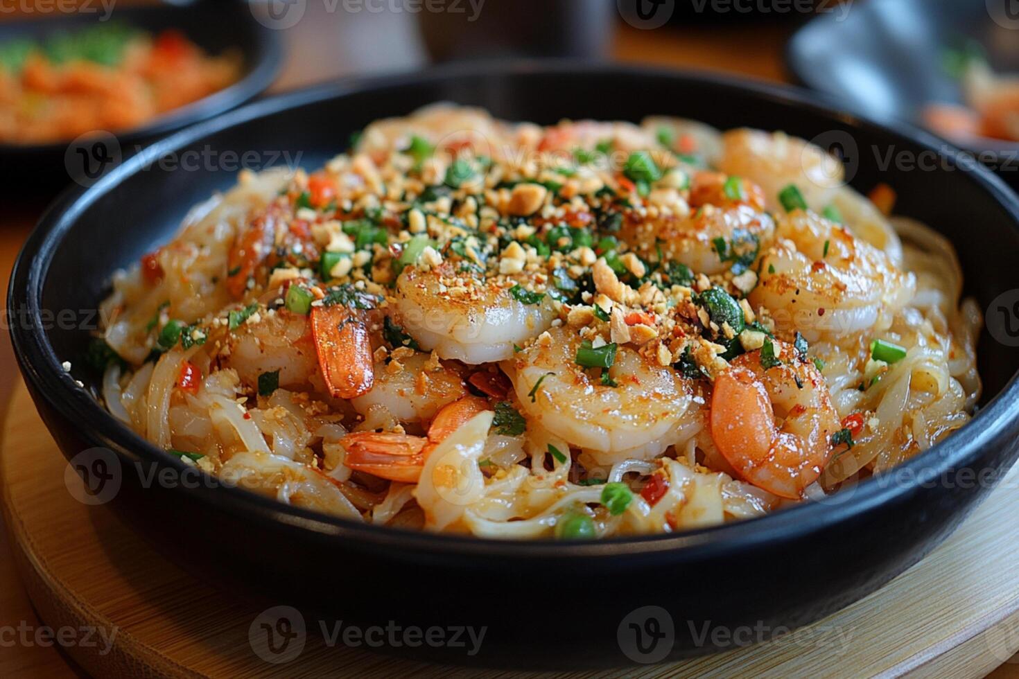 Classic Thai Street Food Pad Thai with Shrimp and Peanuts photo