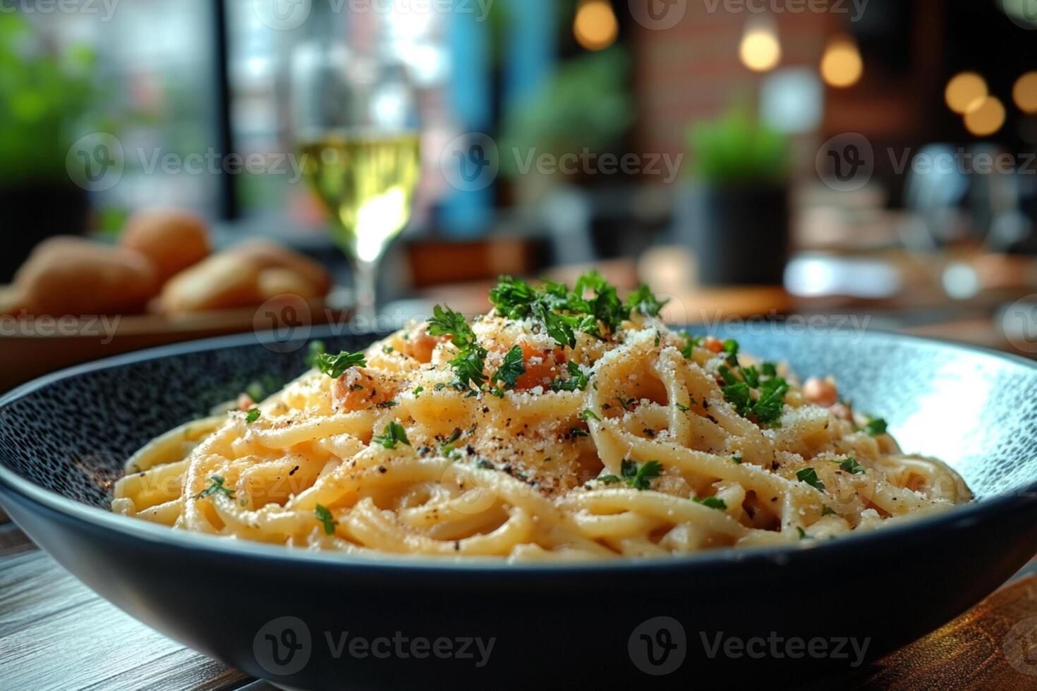Authentic Italian Pasta Carbonara with Crispy Pancetta and Parmesan photo