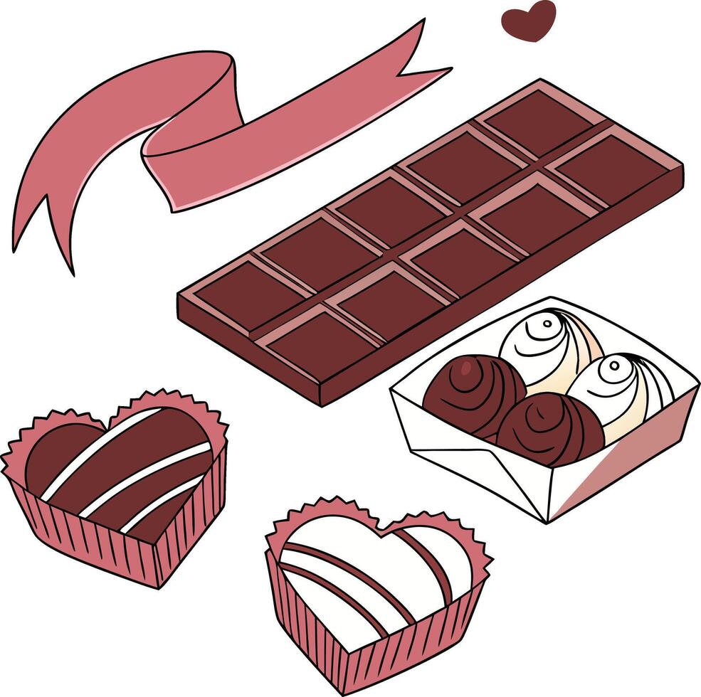 Valentine's Day chocolate sweets collection illustration vector