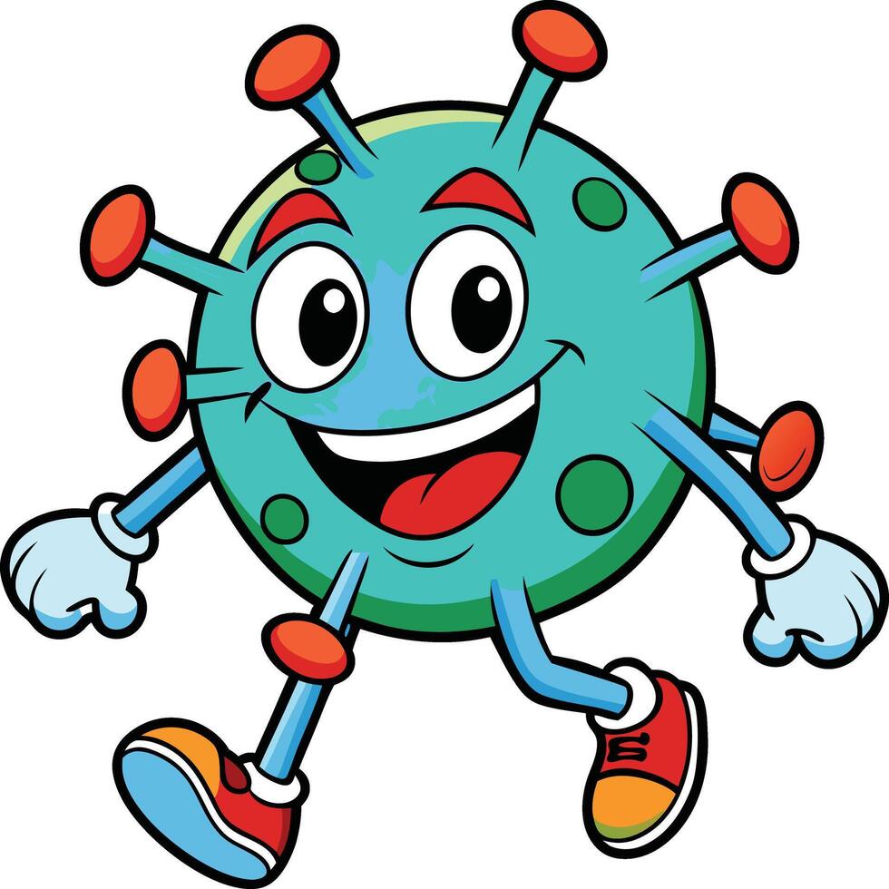Cheerful Cartoon Coronavirus Character Running or Walking vector