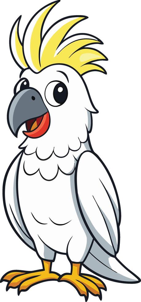 Cartoon Sulphurcrested Cockatoo Standing Isolated on White vector