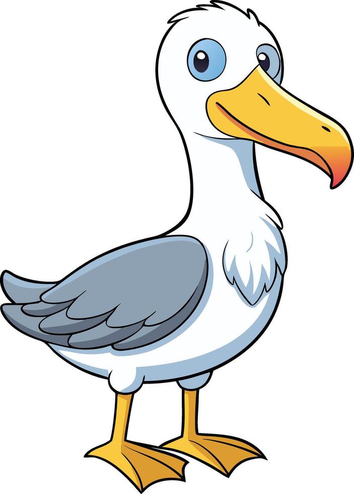 Cheerful cartoon seagull standing on white background vector