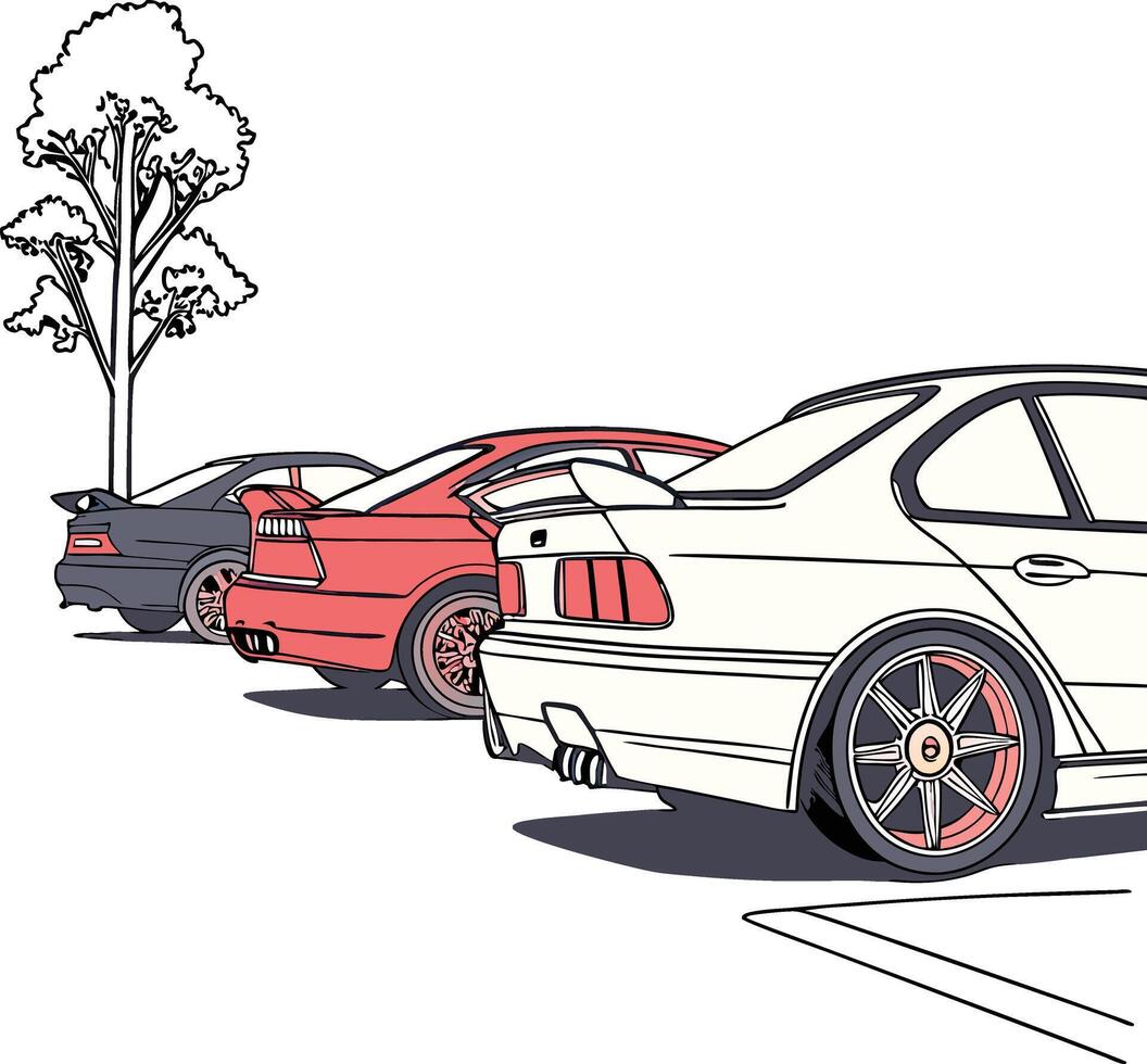 JDM Cars Lineup Illustration Rear View vector