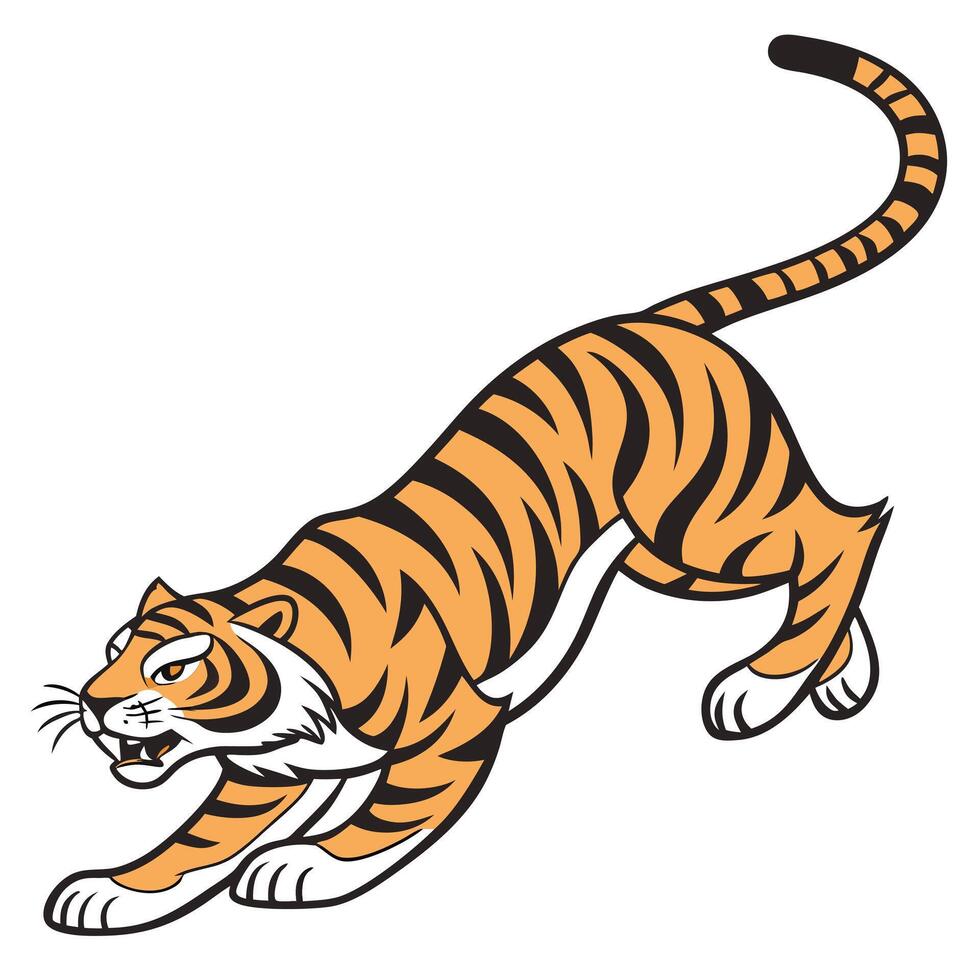 Cartoon Tiger Pouncing Illustration on White vector