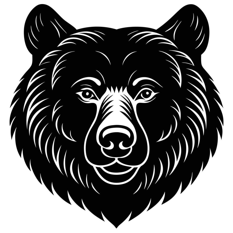 Black and white bear head illustration vector