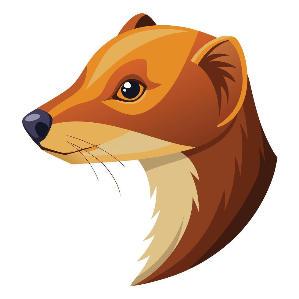 Stoat Portrait Illustration, Cartoon Style, Animal Head vector