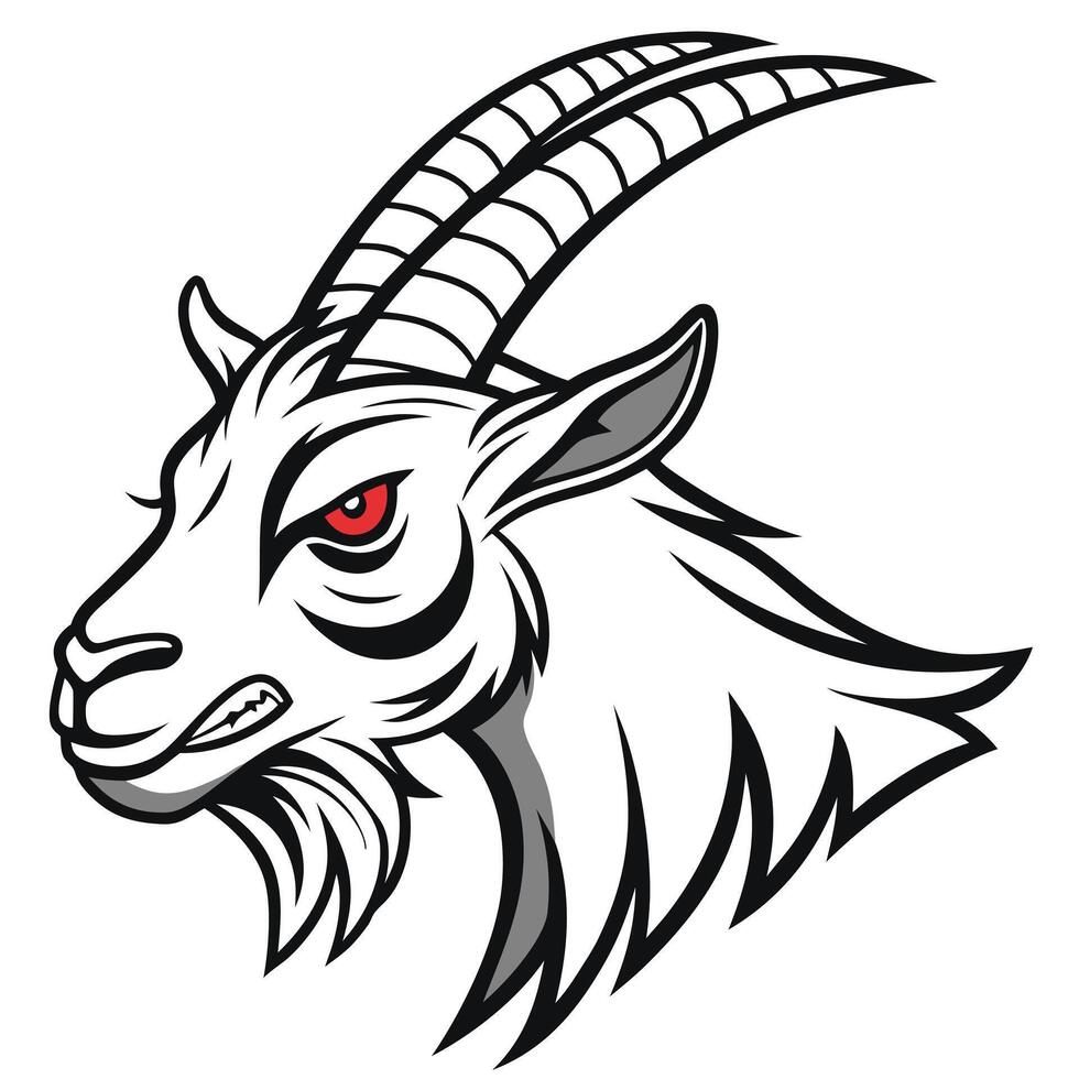 Angry Goat Head Illustration with Red Eye vector