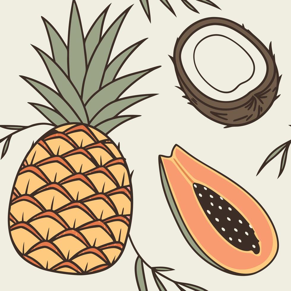 Tropical fruits pattern pineapple coconut and papaya vector
