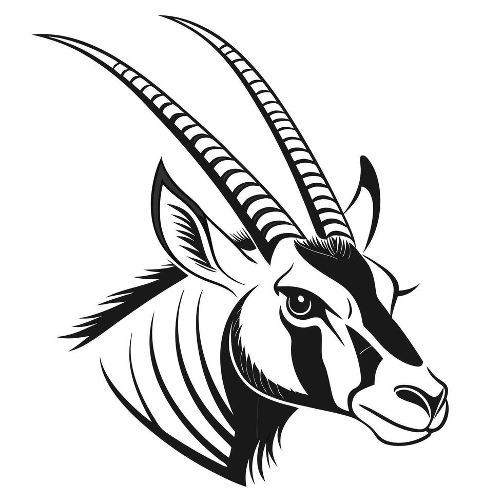 Black and White Oryx Antelope Head vector